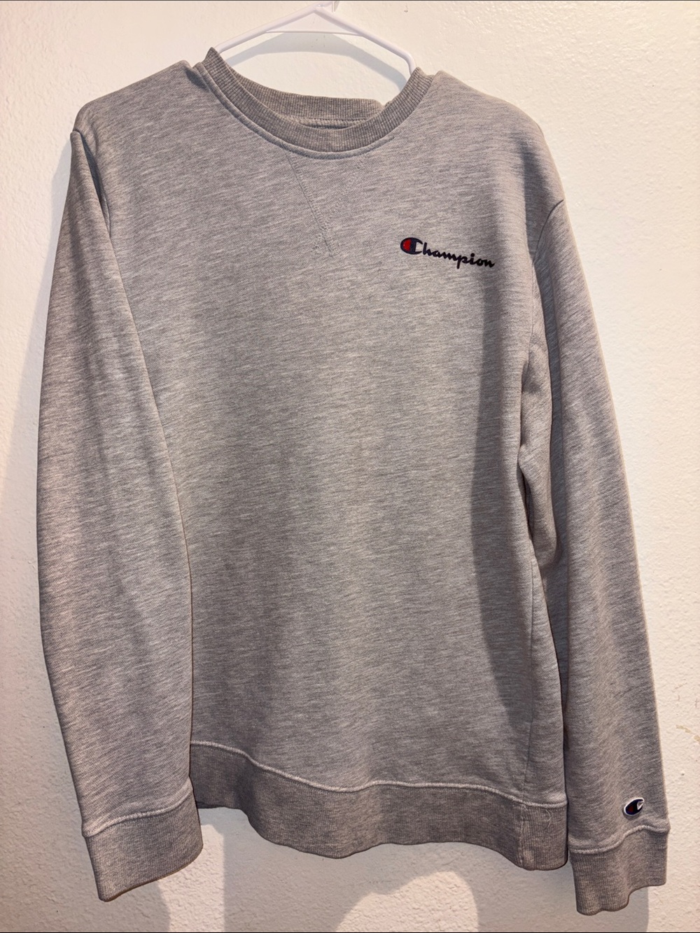 Champion Light Gray Crewneck Sweatshirt with Embroidered Logo